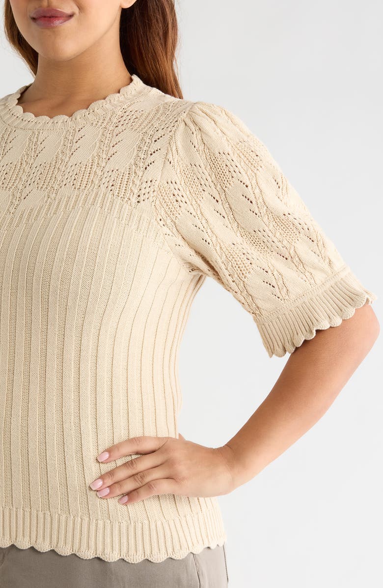 Wit & Wisdom Frill Sleeve Mixed Stitch Cotton Blend Sweater, Alternate, color, Deep Macadamia