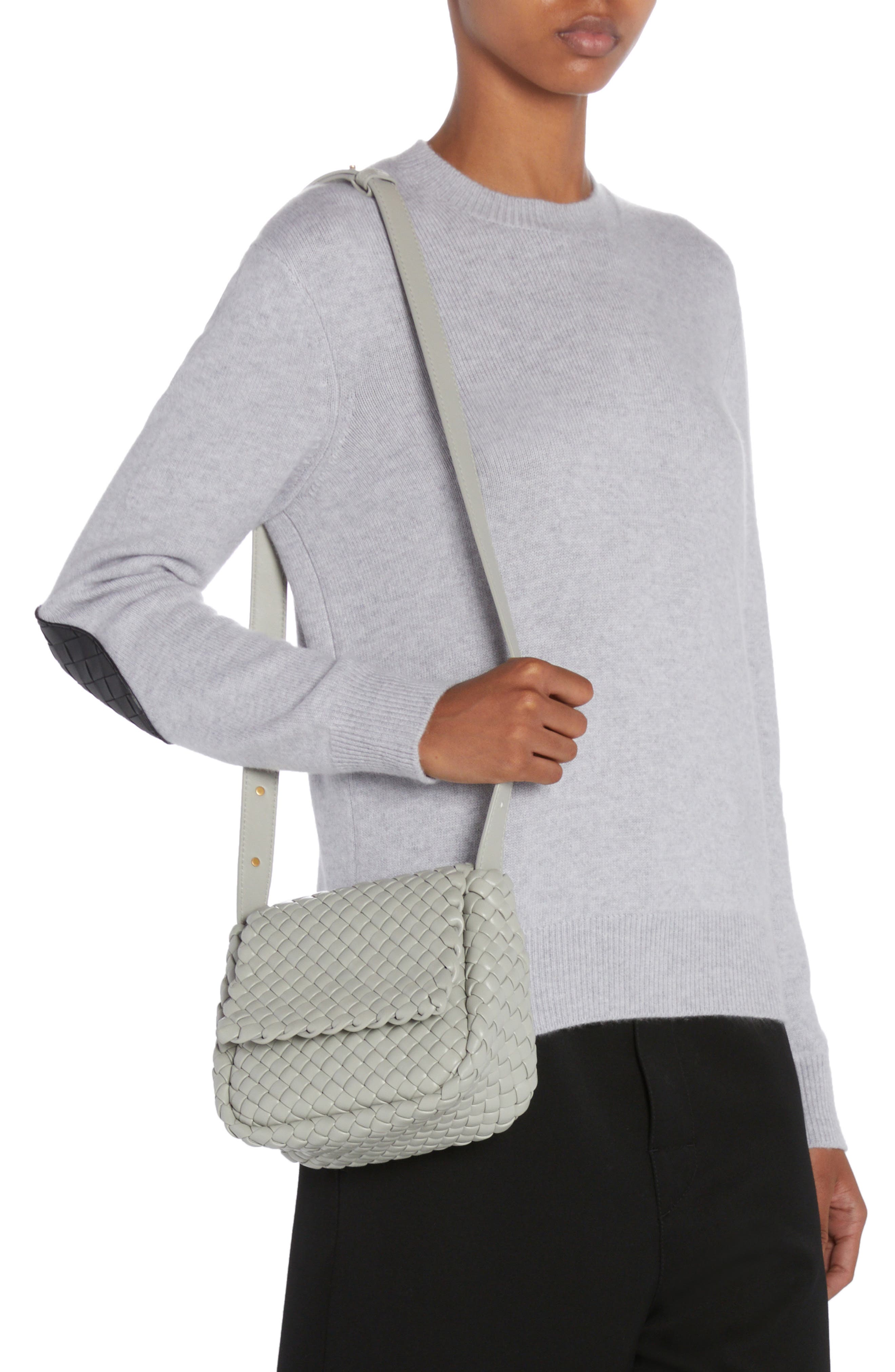 Mini Cobble Padded Intrecciato Leather Shoulder Bag, Alternate, color, AGATE GREY/ GOLD