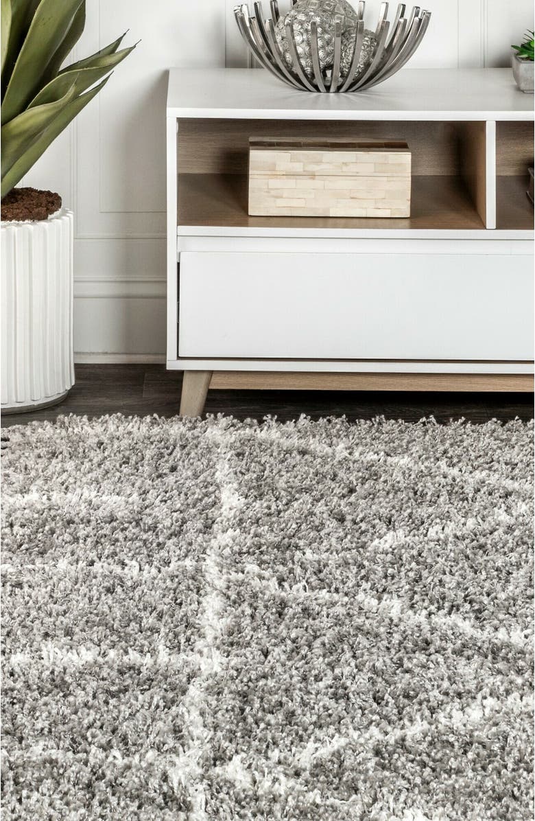 JONATHAN Y Mercer Shag Plush Tassel Moroccan Geometric Area Rug, Alternate, color, Gray/Ivory