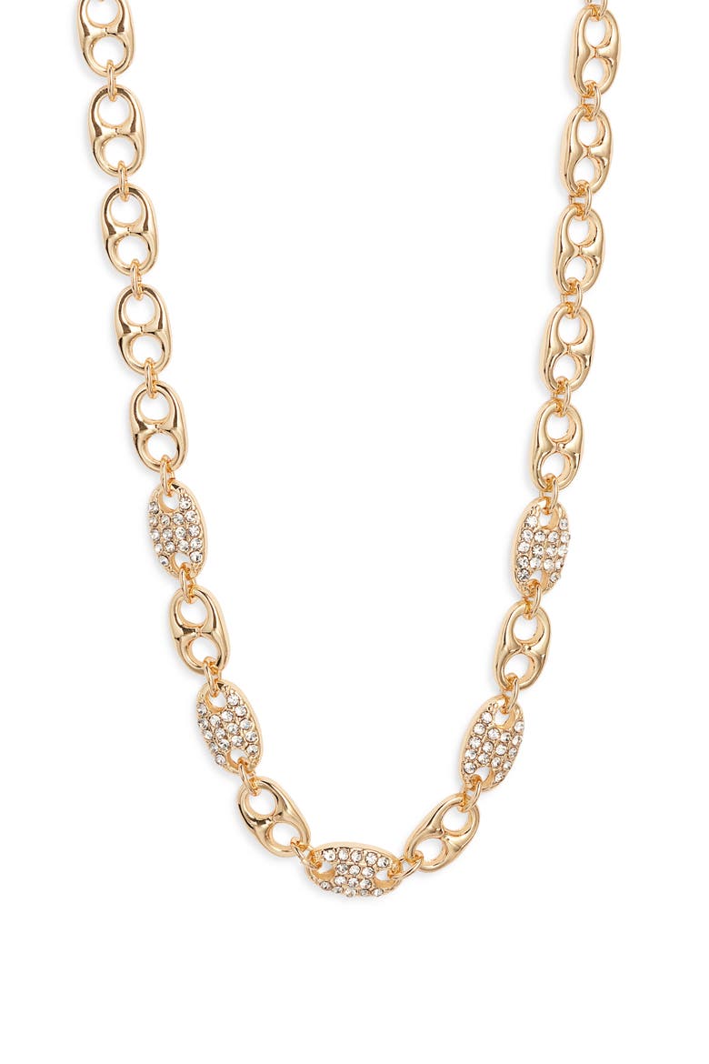 Pave Link Collar Necklace, Main, color, CLEAR- GOLD