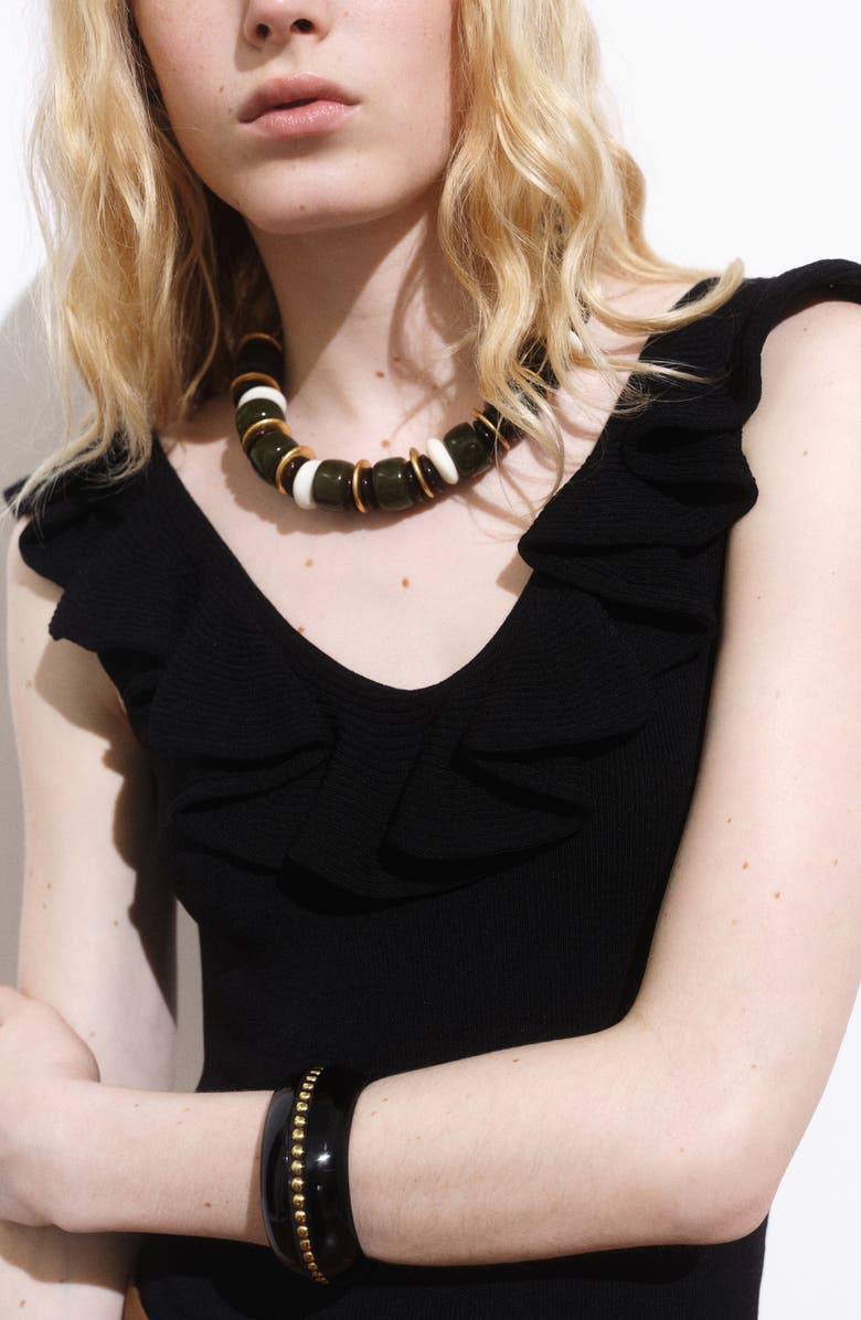 MANGO Ruffle Knit Tank, Alternate, color, Black