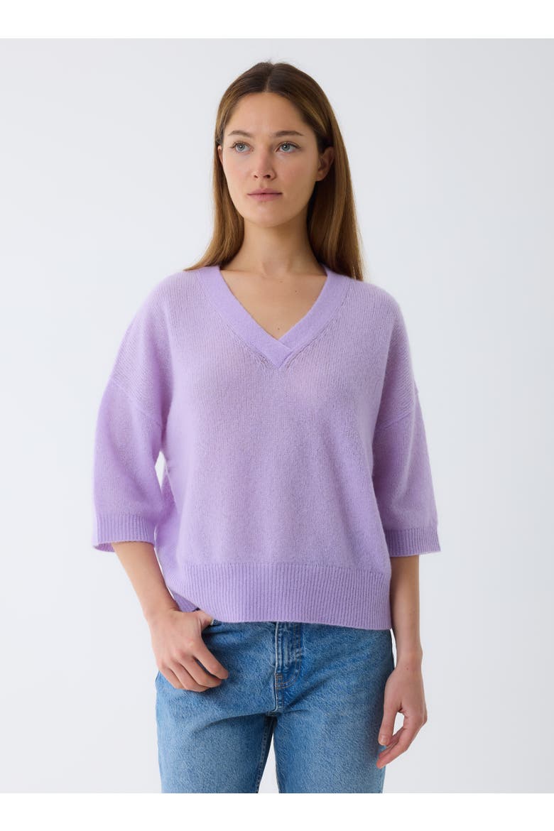 Cashmere Silk 3/4 Sleeve V-Neck, Main, color, LAVANDE