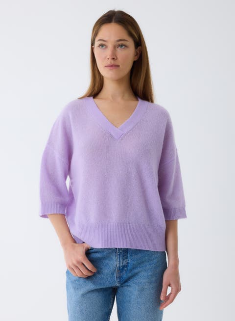 Cashmere Silk 3/4 Sleeve V-Neck