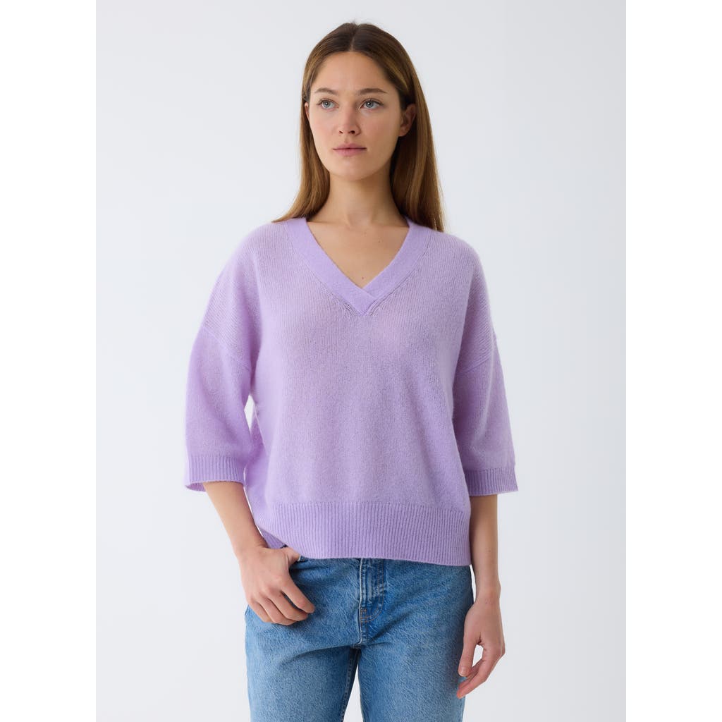 Majestic Filatures Cashmere Silk 3/4 Sleeve V-Neck in Lavande  product