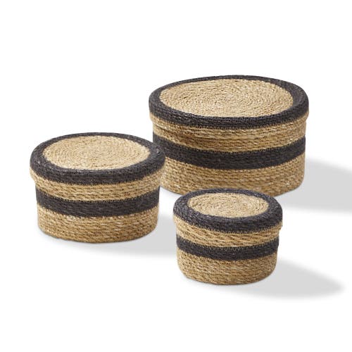 Tag Multicolor Round Box With Lid Decorative Seagrass Basket