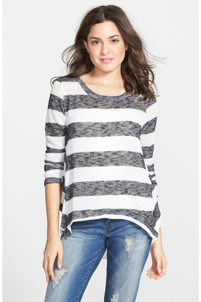 Woven Trim Tee, Main, color, GREY/ WHITE