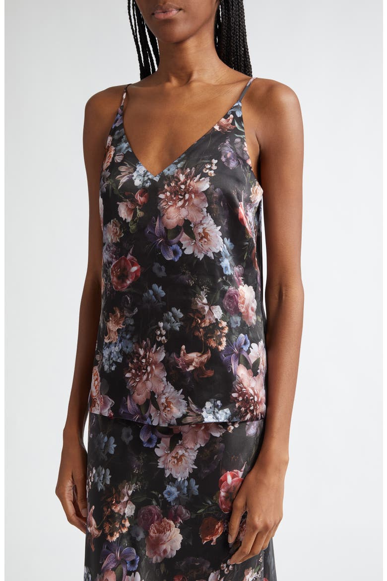 Gabriella Print Silk Camisole, Alternate, color, BLACK MULTI VINTAGE OIL FLOWER