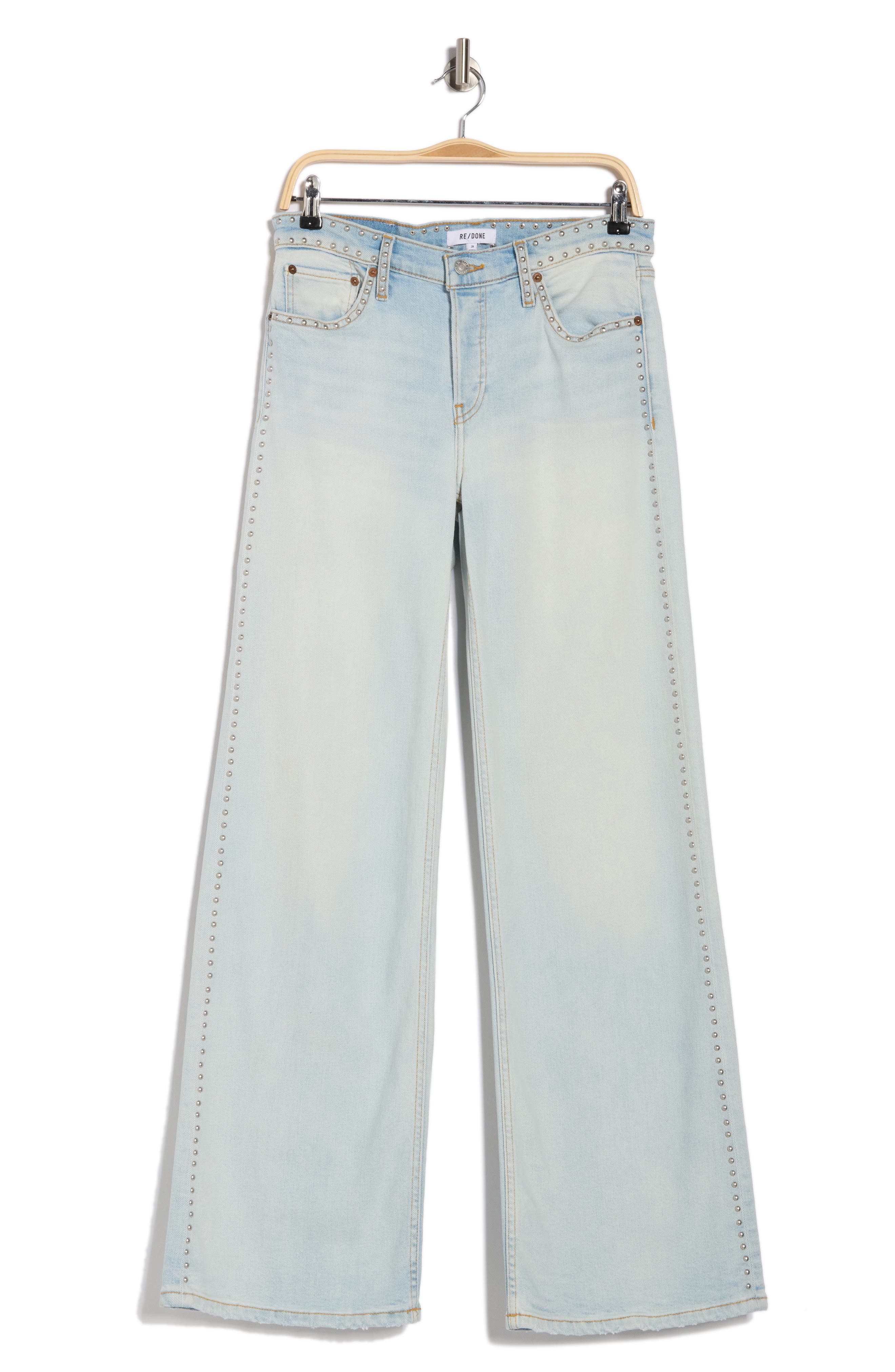Re/Done Studded Mid Rise Wide Leg Jeans
