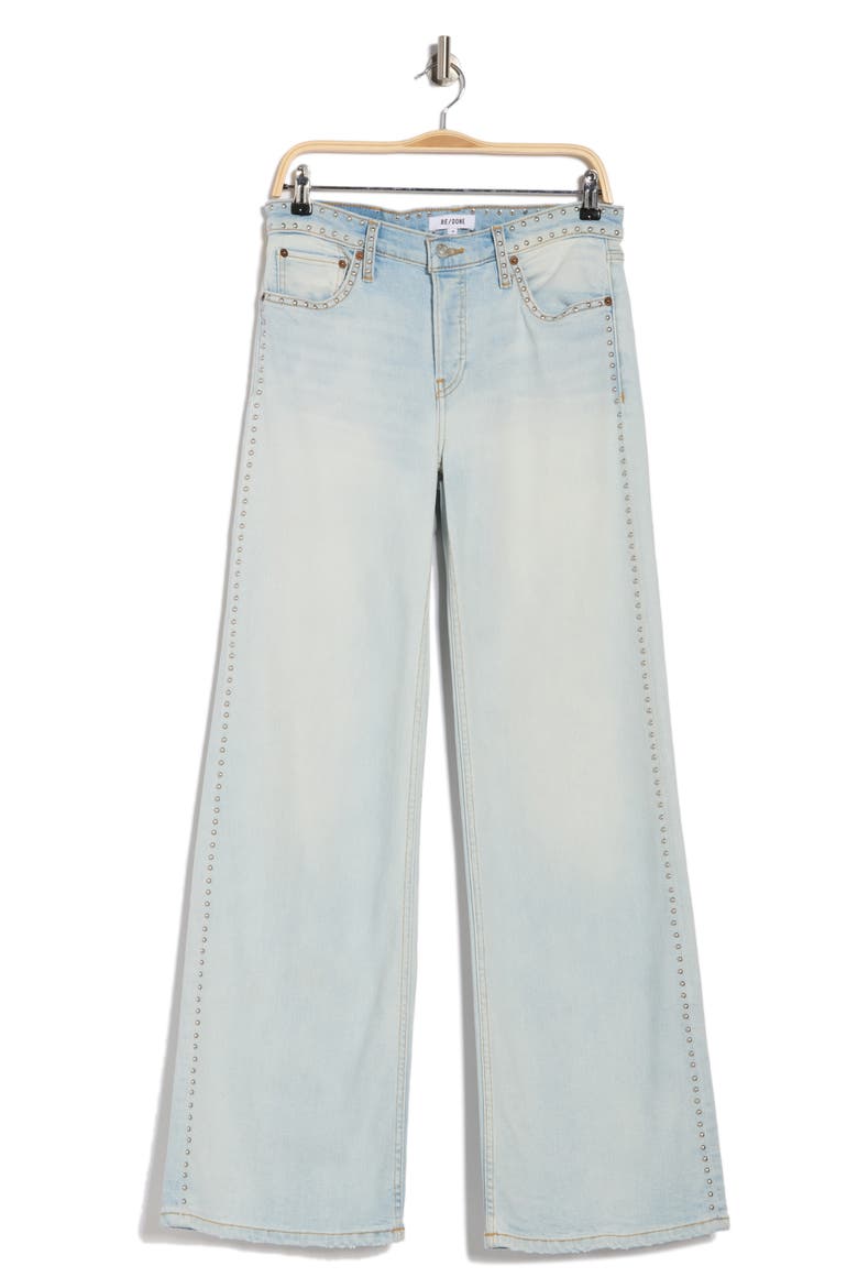 Studded Mid Rise Wide Leg Jeans, Main, color, ACQUA STUD