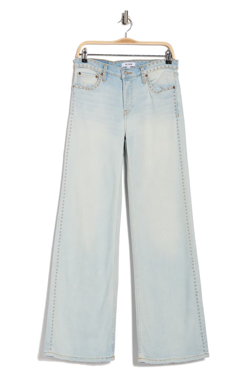 Re/Done Studded Mid Rise Wide Leg Jeans, Main, color, Acqua Stud