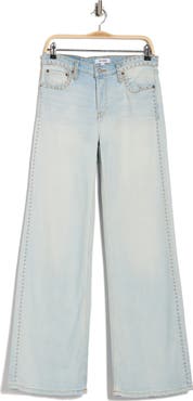 Re/Done Studded Mid Rise Wide Leg Jeans