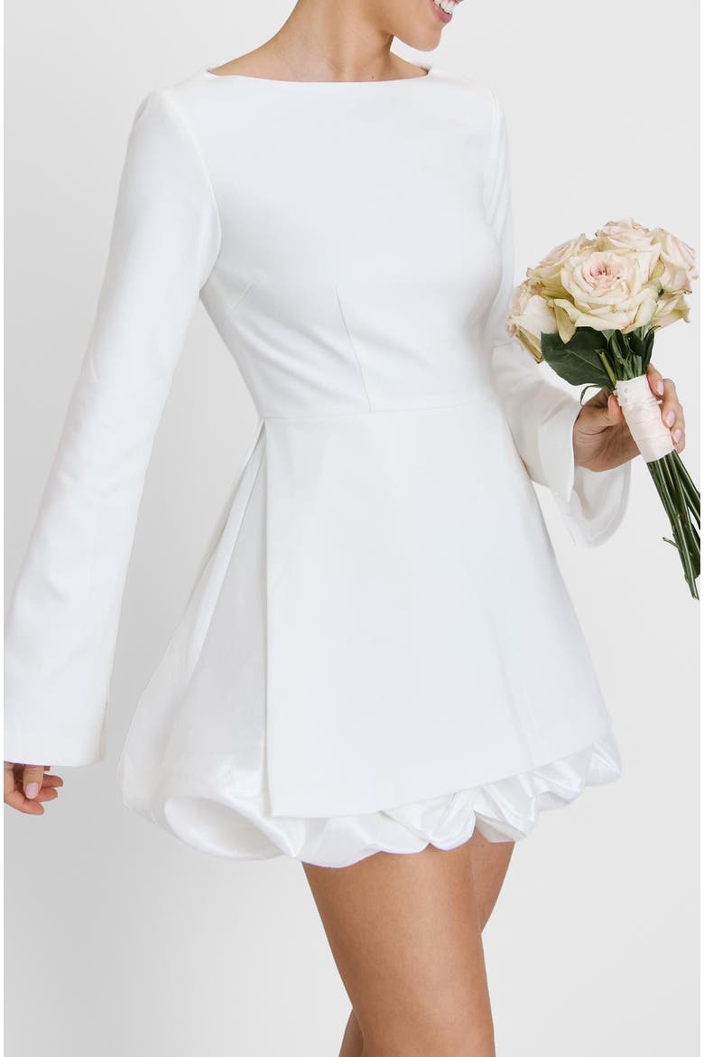 Isla Split Sleeve Bubble Hem Mini Dress, Alternate, color, White