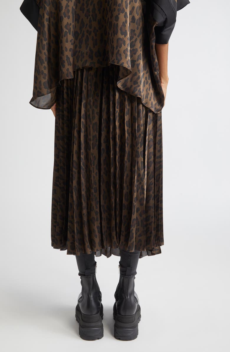 Sacai Pleated Leopard Print Satin Midi Skirt, Alternate, color, 