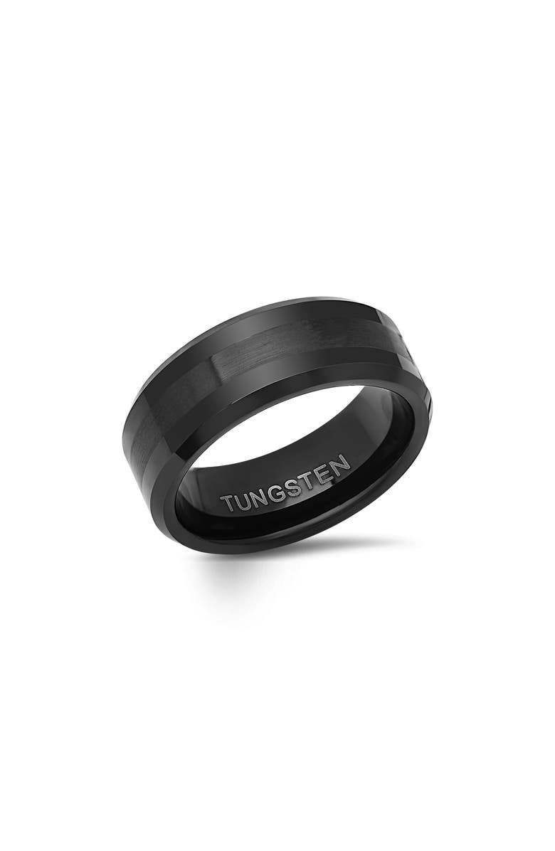 HMY JEWELRY Men's Brushed Black Tungsten Ring, Alternate, color, Black