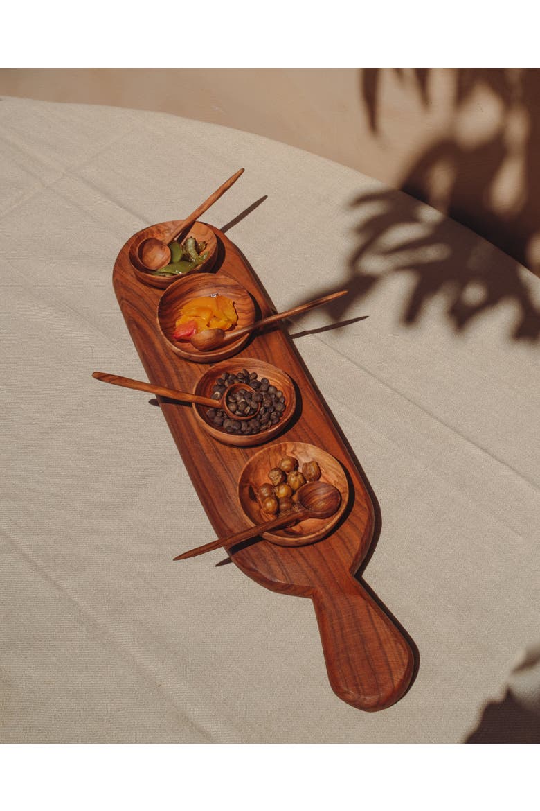 Four Condiment Serving Set Tray, Alternate, color, Brown
