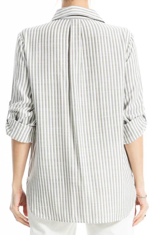 Max Studio Stripe Roll Tab Button-up Utility Shirt In Gray