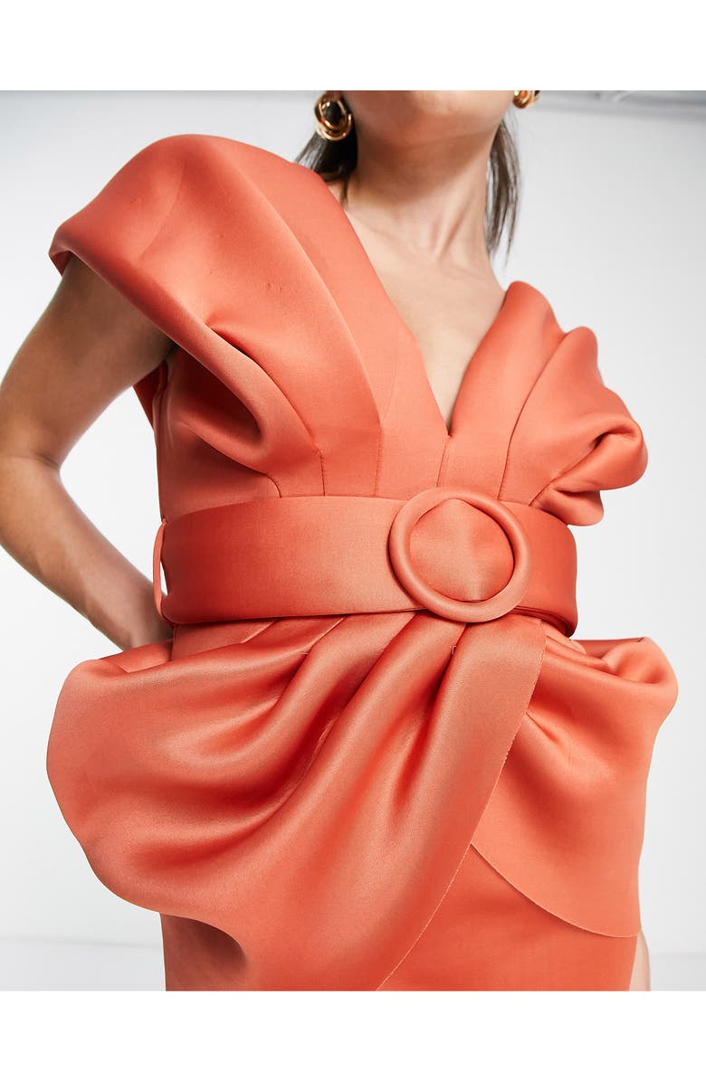 ASOS DESIGN Cap Sleeve Belted Satin Midi Dress, Alternate, color, 