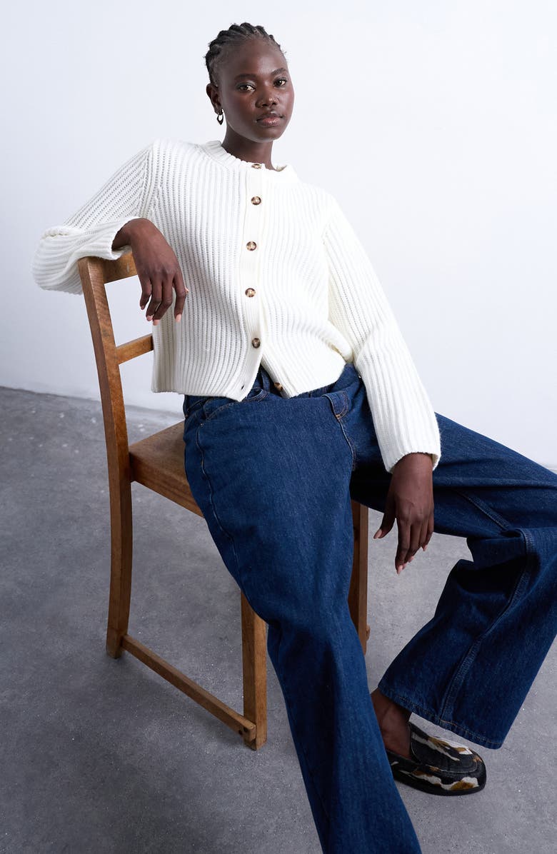 Topshop Shaker Stitch Relaxed Cardigan, Alternate, color, White