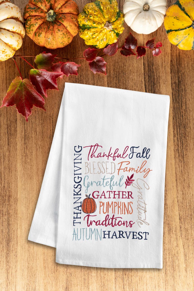 Fall Thankful Blessed Dishtowel, Alternate, color, White