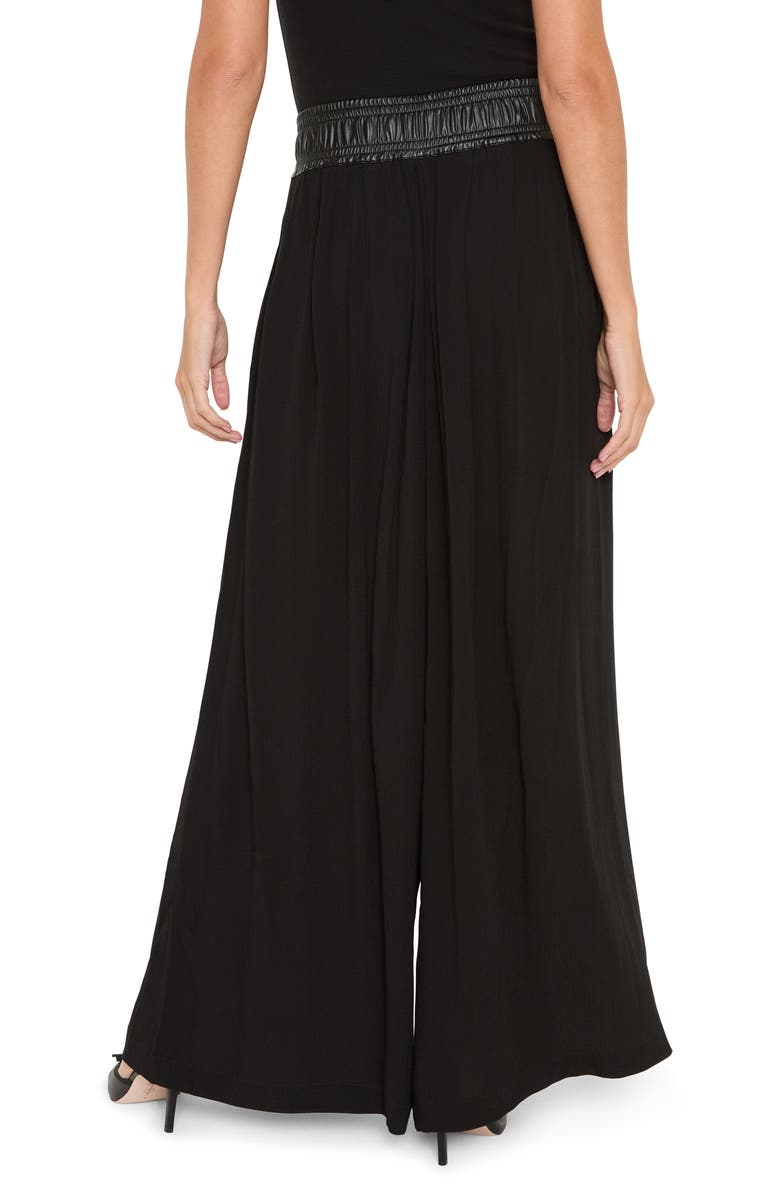 NIC+ZOE Faux Leather Waistband Wide Leg Pants, Alternate, color, Black Onyx