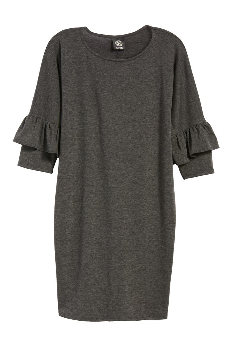 Ruffle Sleeve Tunic Dress, Alternate, color, BLACK