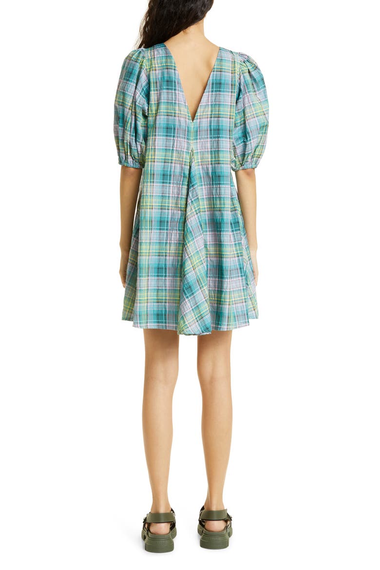 Plaid Check Organic Cotton Blend Seersucker Dress, Alternate, color, LAGOON