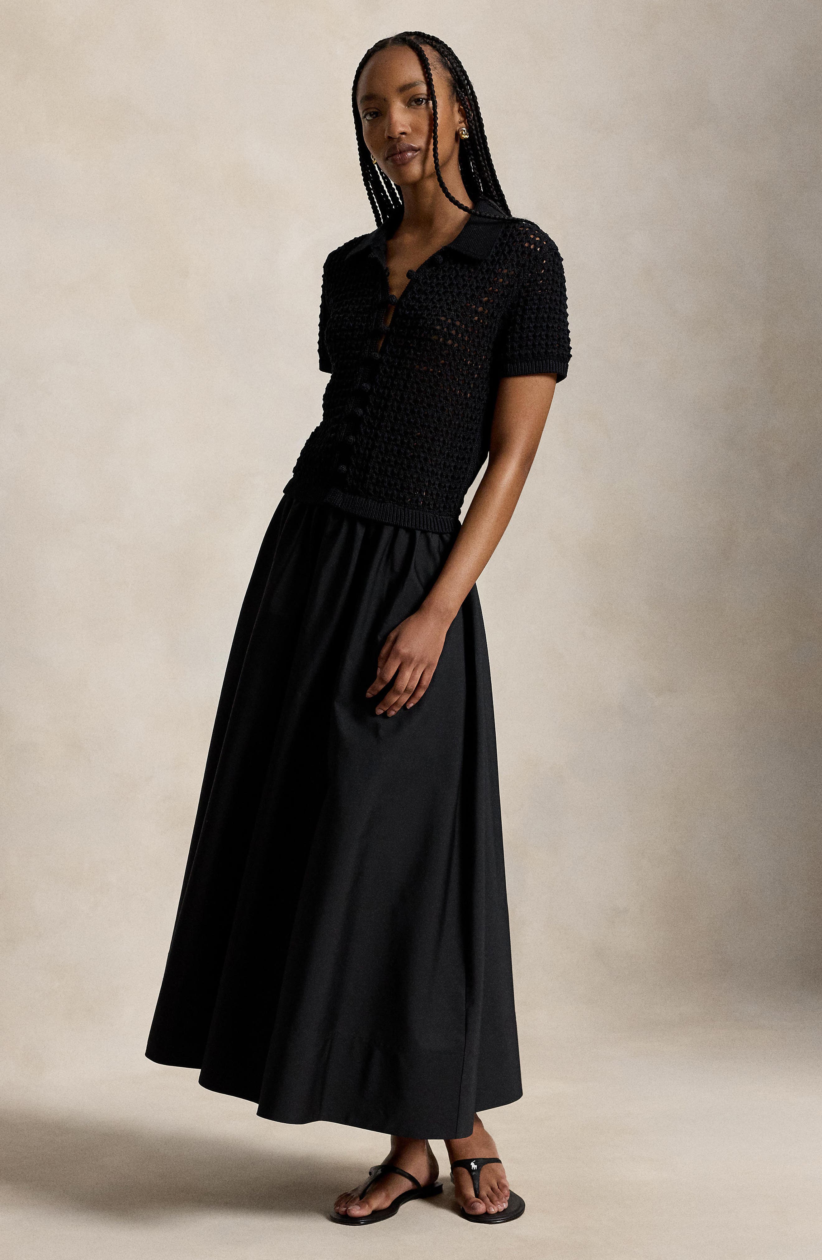 Open Stitch Bodice Mixed Media Cotton Dress - image 2