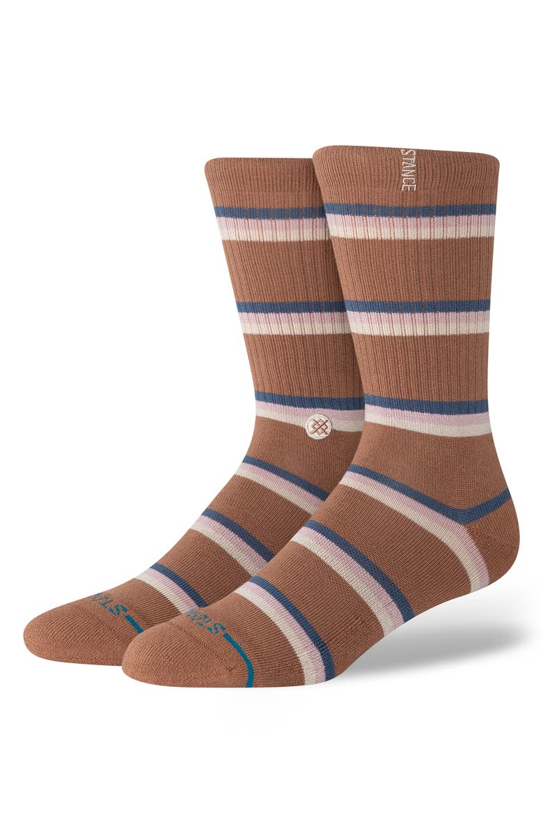 Stance Strata Stripe Crew Socks, Main, color, Brown
