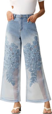 Bayeas Embroidered High Waist Wide Leg Jeans
