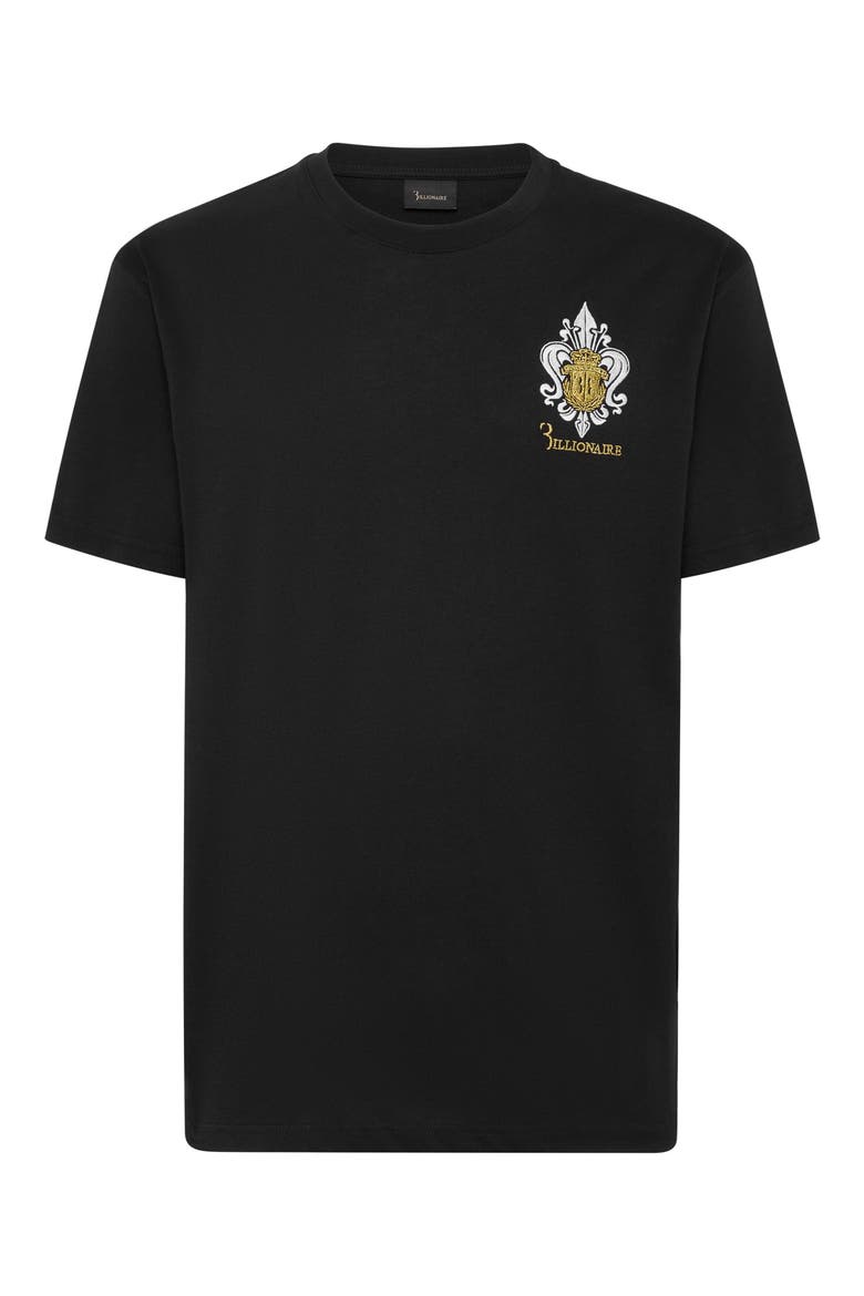 T-Shirt Round Neck Fleur-De-Lis Men, Main, color, black