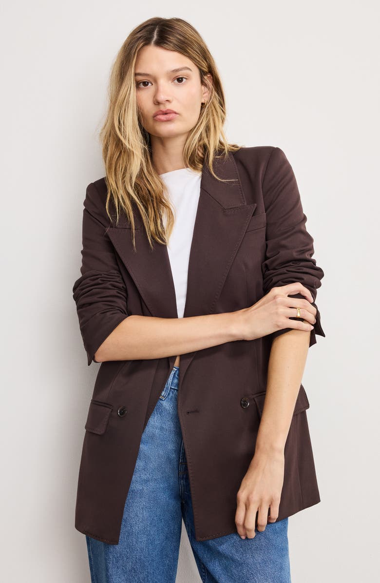 Good American Essential Double Breasted Blazer, Alternate, color, Dark Chocolate