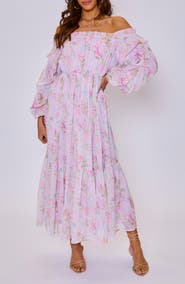 VICI Collection Meadow Floral Off the Shoulder Long Sleeve Maxi Dress