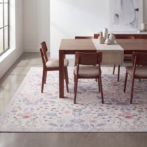 Jonathan Y Primrose Art Nouveau Floral Border Non-slip Machine-washable Area Rug In Cream/pink