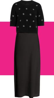 Halogen® Satin Maxi Slipdress & Short Sleeve Sweater Set
