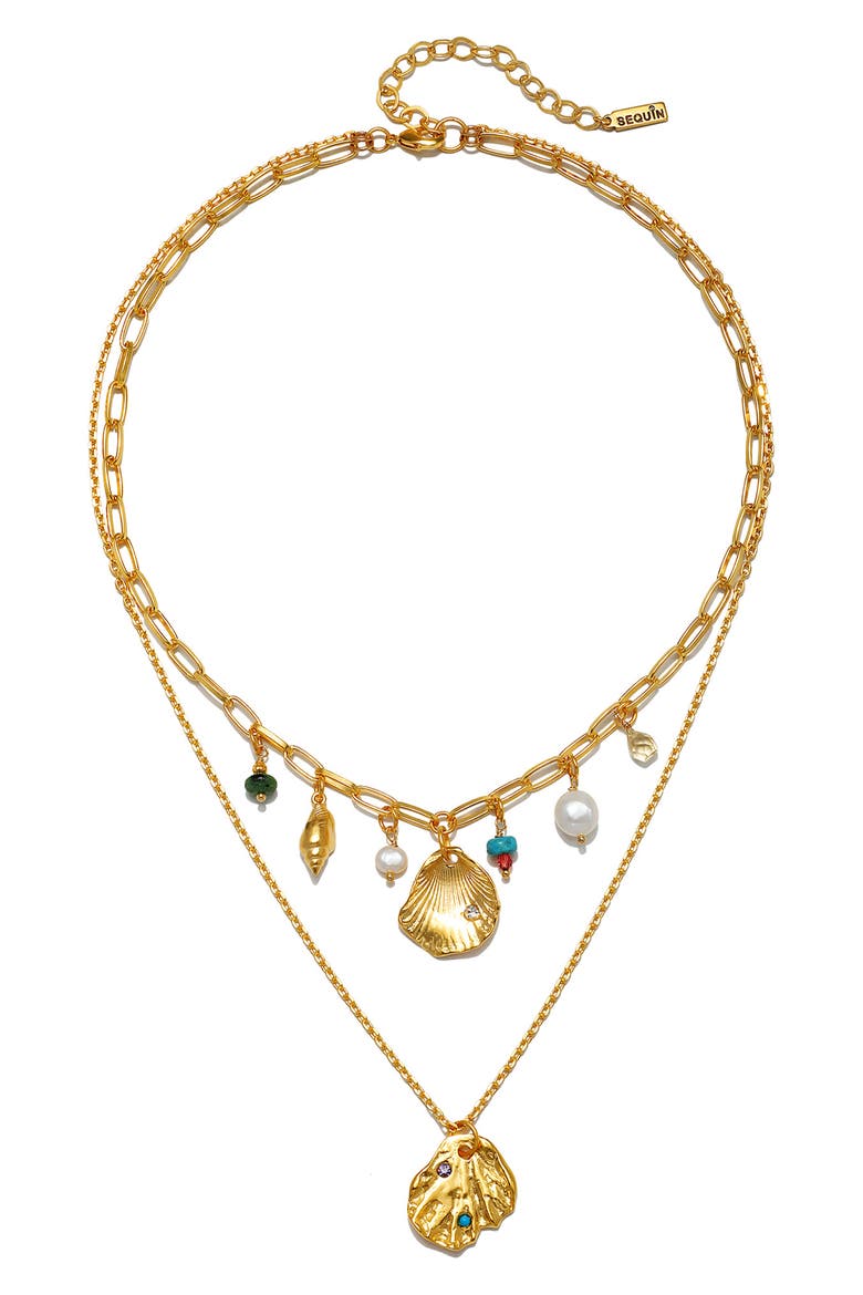 Sirena Seashell & Freshwater Pearl Layered Pendant Necklace, Main, color, MULTI/ GOLD