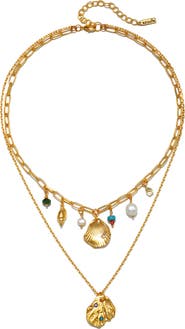 Sequin Sirena Seashell & Freshwater Pearl Layered Pendant Necklace