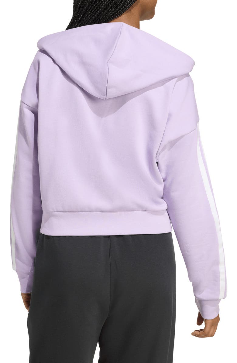 adidas 3-Stripe Crop Hoodie, Alternate, color, Powder Plum/ White