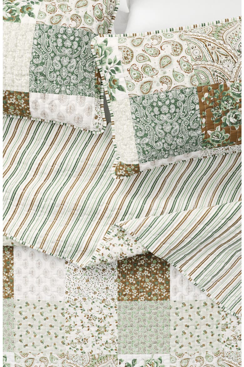 Summer Lodge Reversible Quilt Set, Alternate, color, GREEN FLORAL GRID/ BROWN