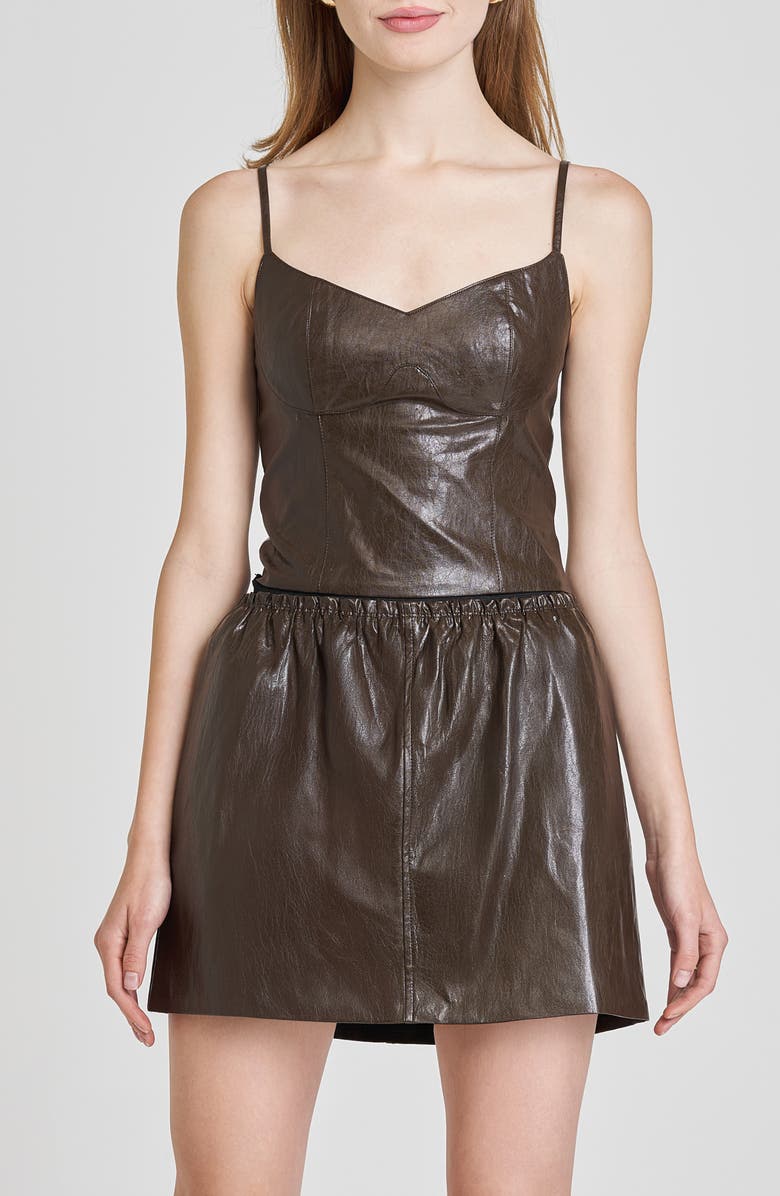 WAYF Estella Faux Leather Miniskirt, Alternate, color, Chocolate