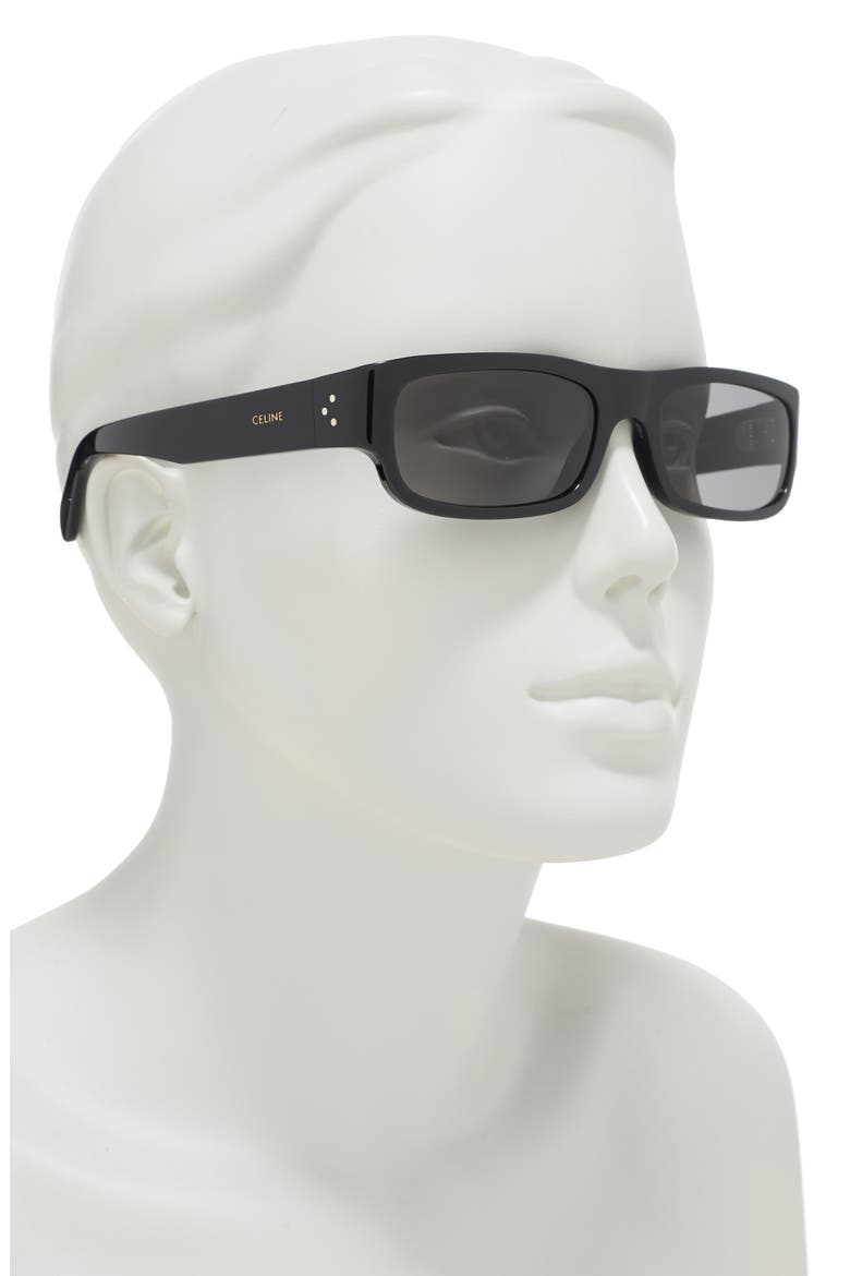 56mm Rectangular Sunglasses, Alternate, color, SHINY BLACK / SMOKE