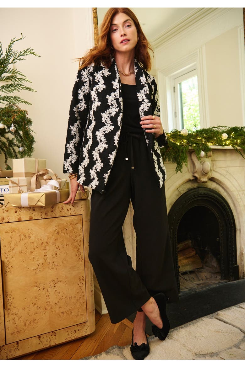 Belted Wrap Jacket, Alternate, color, BLACK AND WHITE FLORAL