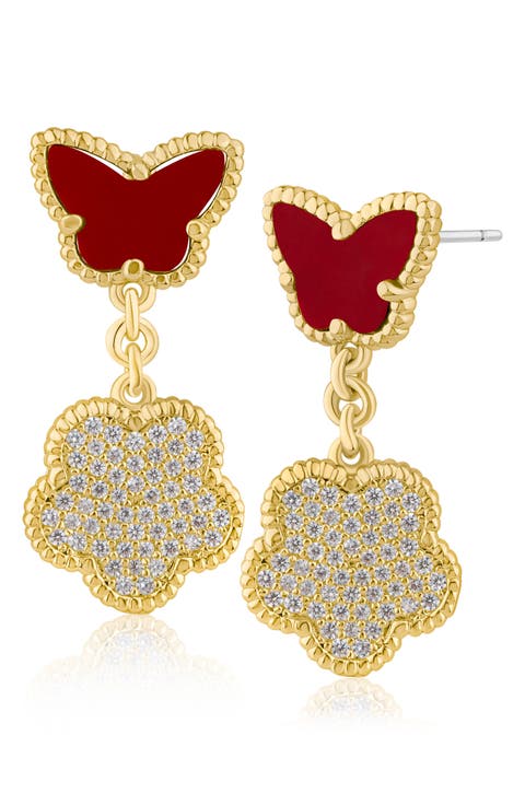 Cubic Zirconia Pavé Butterfly Clover Drop Earrings