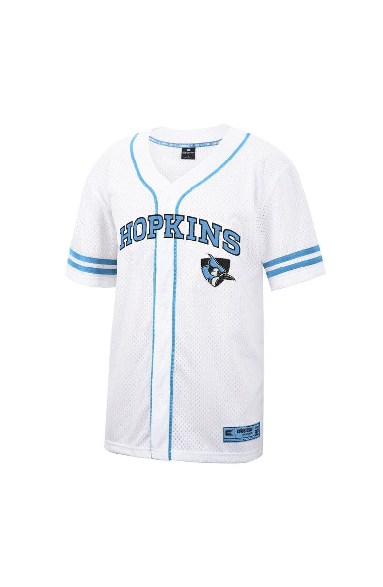 COLOSSEUM Men's Colosseum White Johns Hopkins Blue Jays Free Spirited Mesh Button-Up Baseball Jersey, Alternate, color,