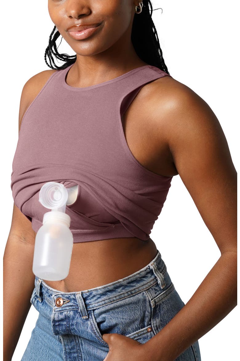 Busty Sublime Hands-Free Pumping Longline Bra Top- Fits Sizes 30E-44H, Main, color, Twilight