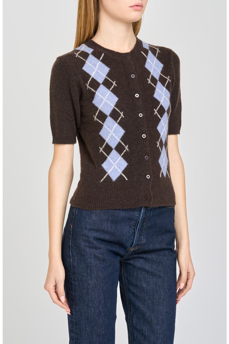 Esther Short Sleeve Cardigan, Alternate, color, BROWN / BLUE