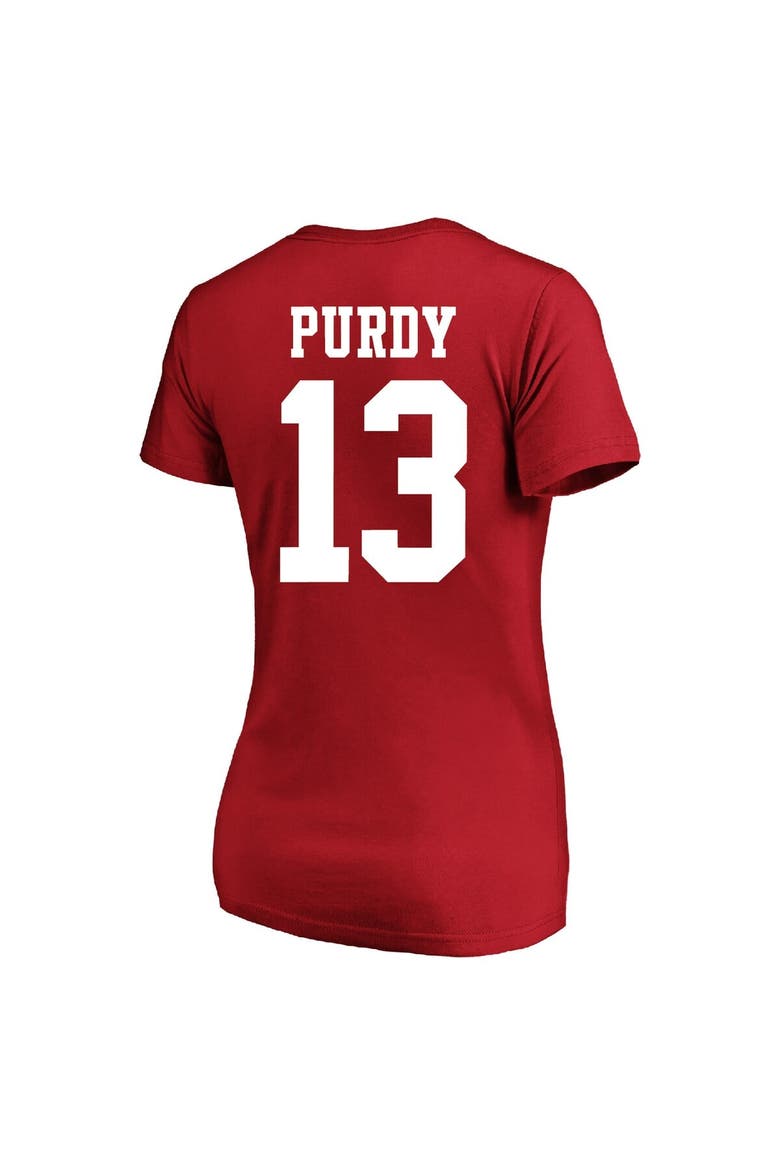 Women's Brock Purdy Scarlet San Francisco 49ers Plus Size Fair Catch Name & Number Scoop Neck T-Shirt, Alternate, color, Scarlet