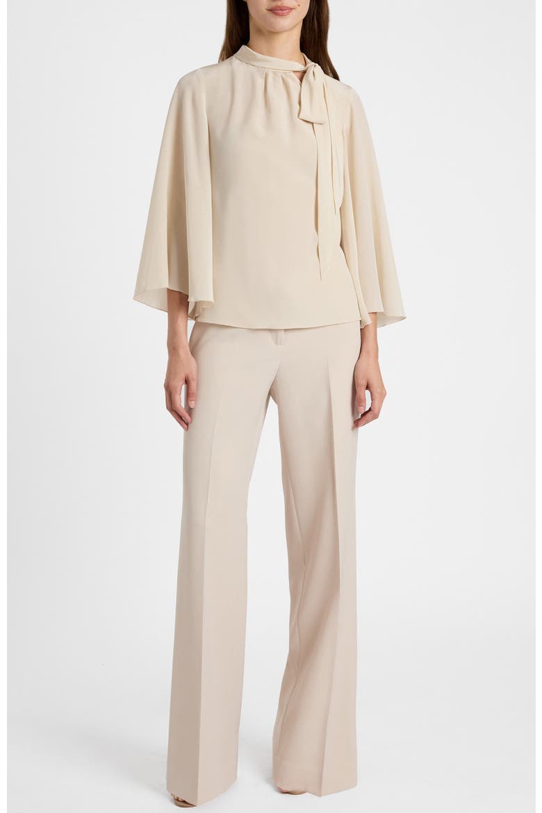 Lena Tie Neck Blouse in Silk Crepe De Chine, Alternate, color, Latte