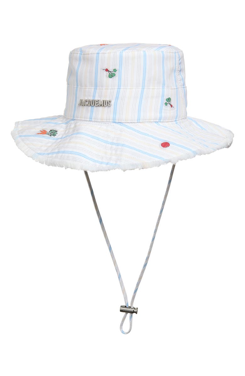 Jacquemus Le Bob Artichaut Frayed Brim Bucket Hat, Main, color, Jacquard Classic Stripes