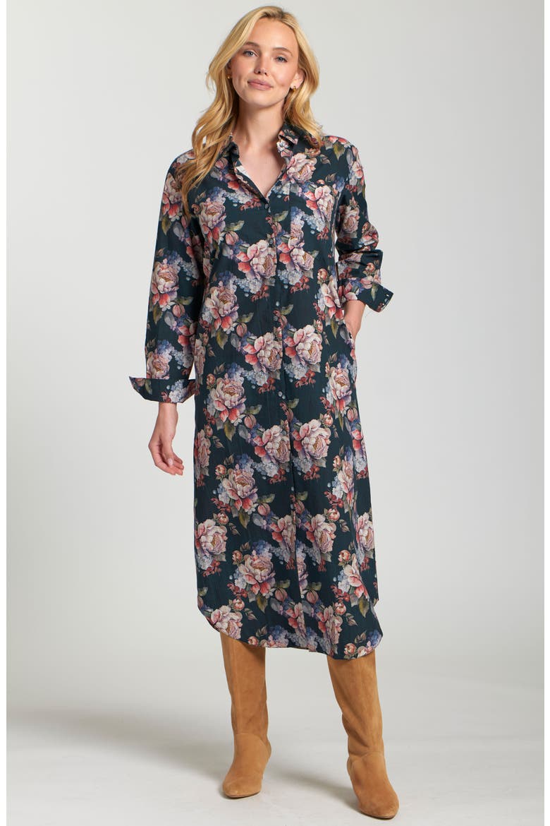 Floral Print Long Sleeve Shirtdress, Alternate, color, NAVY MULTI