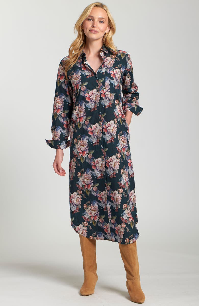 APNY Floral Print Long Sleeve Shirtdress, Alternate, color, Navy Multi